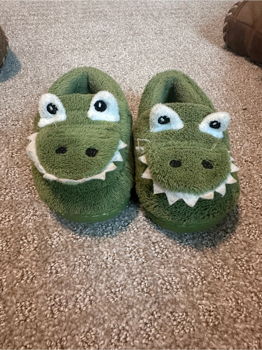 Green Alligator Plush Kids Slippers